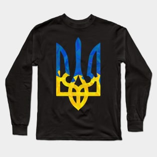 Low polygonal ukrainian trident black Long Sleeve T-Shirt